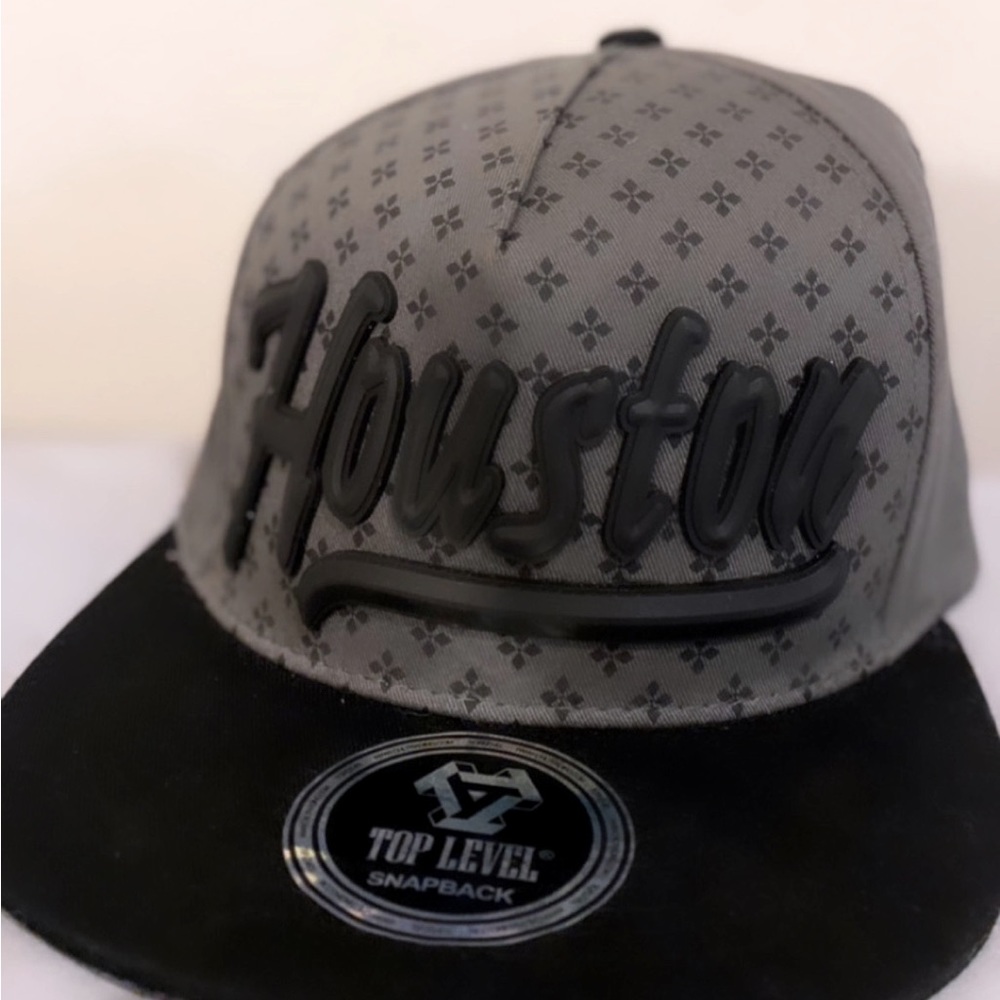Brand New UNISEX Top Level Black and Grey Houston SnapBack Cap